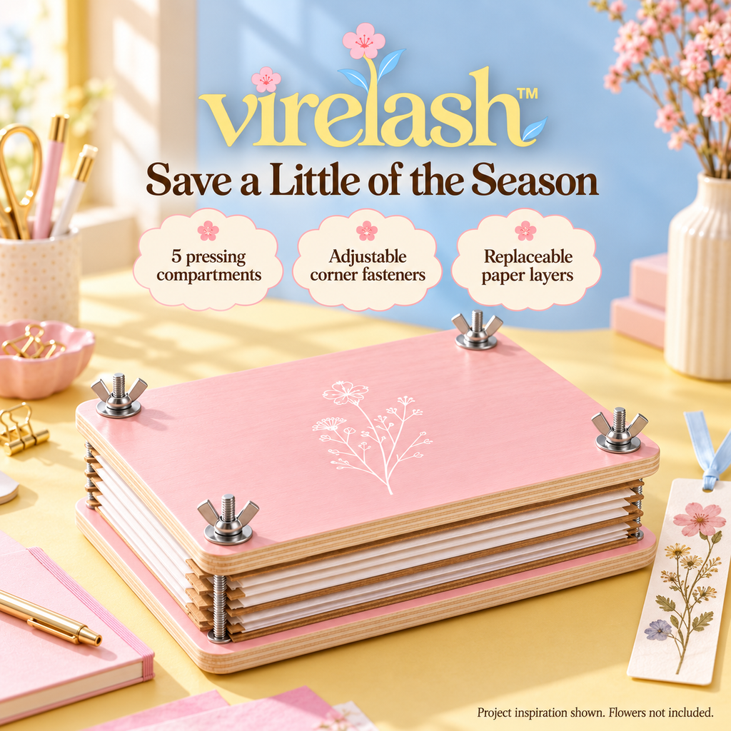 virelash™ PetalLedger Wooden Flower Press Kit — 6 × 8-Inch, 5-Layer Botanical Press for Dried Flowers, Leaves & DIY Crafts