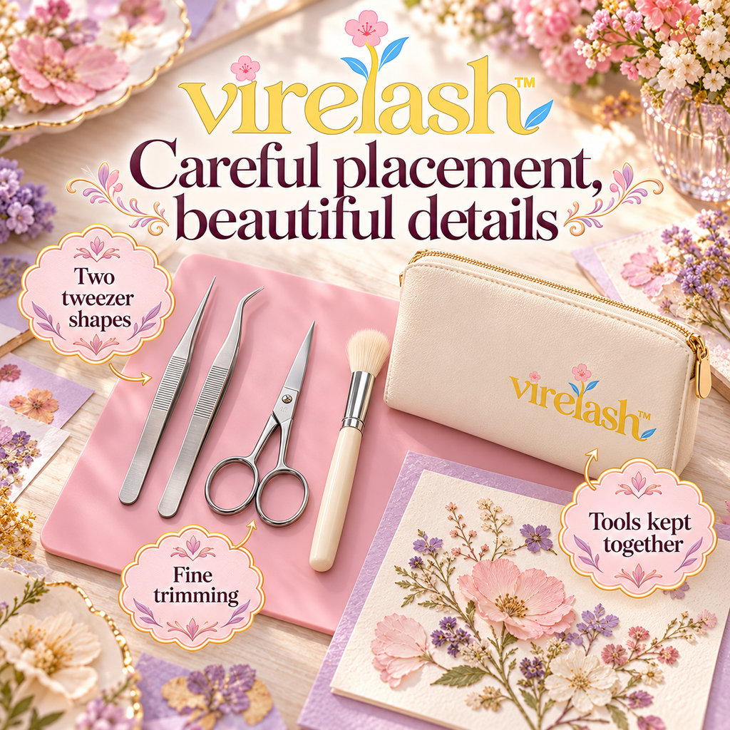 virelash™ PetalPlace Precision Tool Set — 5-Piece Pressed Flower Arrangement Kit with Tweezers, Detail Scissors & Silicone Mat