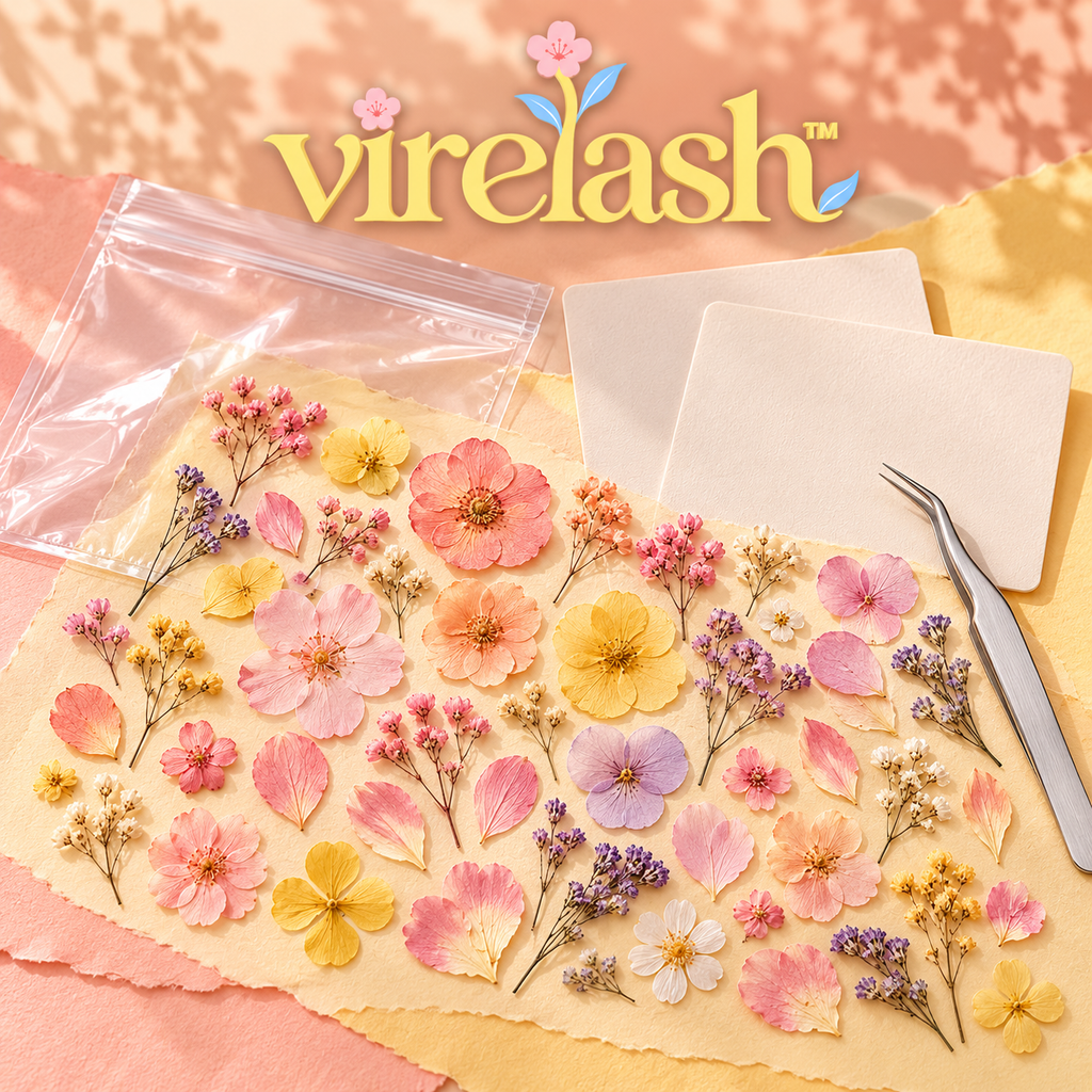 virelash™ PetalPalette Real Pressed Flower Assortment — 40-Piece Dried Botanical Craft Supply Pack with Tweezers