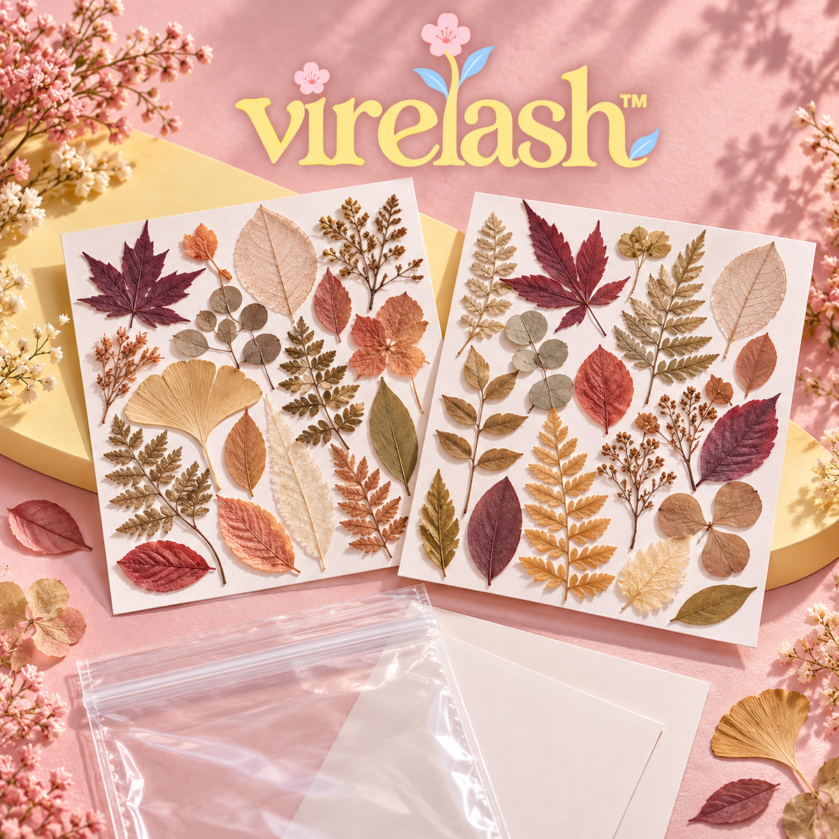 virelash™ LeafLibrary Pressed Foliage Pack — 30 Assorted Dried Leaves & Fern Pieces for Herbarium Art, Scrapbooking & Botanical Frames