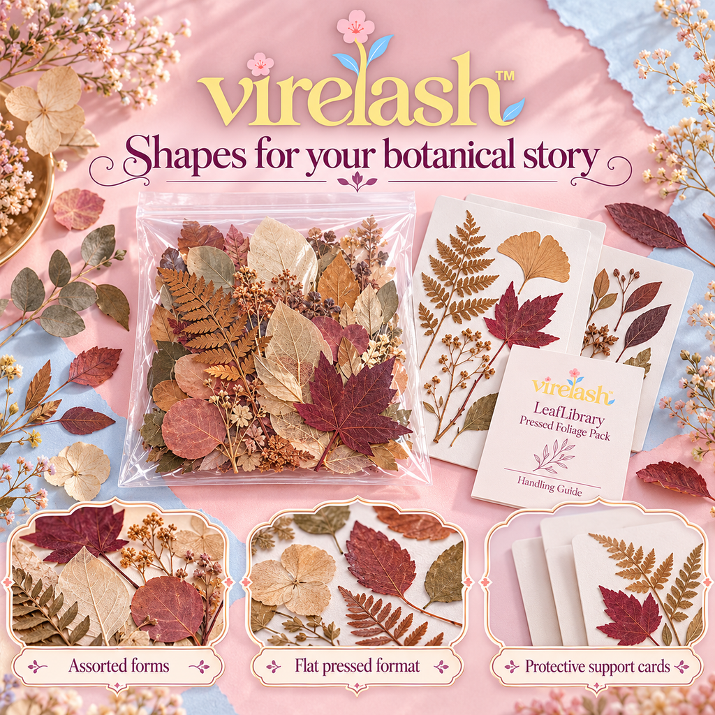 virelash™ LeafLibrary Pressed Foliage Pack — 30 Assorted Dried Leaves & Fern Pieces for Herbarium Art, Scrapbooking & Botanical Frames