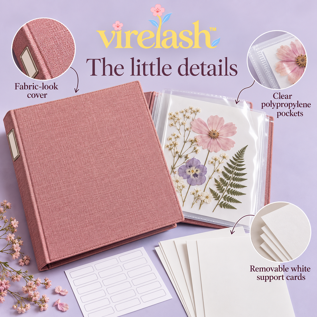 virelash™ SpecimenFile Botanical Storage Folder — 12 Letter-Size Pockets with Support Cards & Pressed Flower Labels