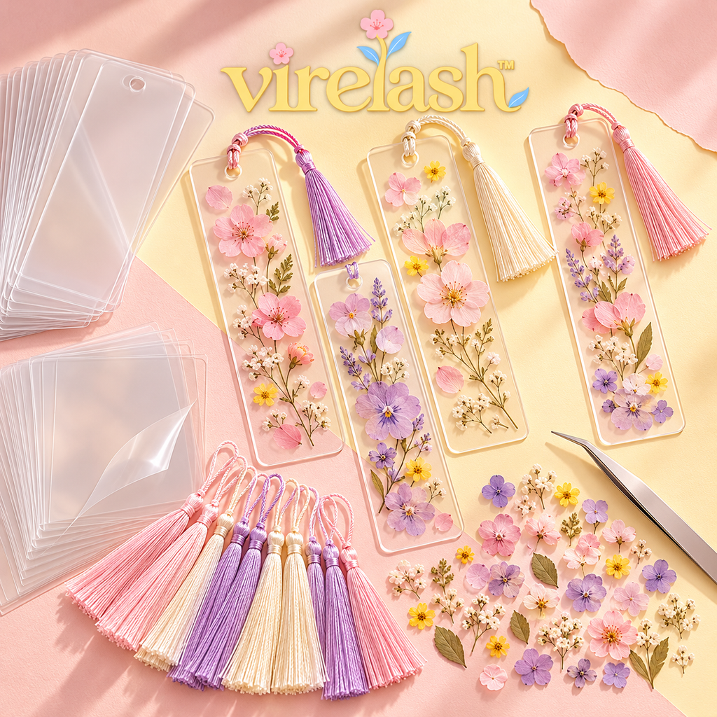 virelash™ PagePetal Pressed Flower Bookmark Kit — Make 12 Clear Botanical Bookmarks with Self-Adhesive Covers & Tassels