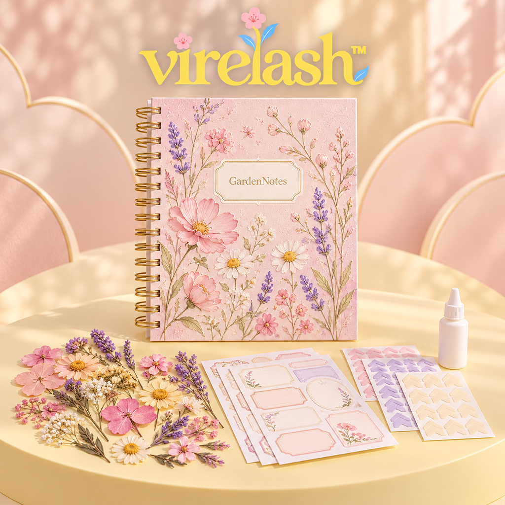 virelash™ GardenNotes Botanical Journal Kit — 7 × 9-Inch Spiral Scrapbook with Pressed Flowers, Labels & Mounting Corners